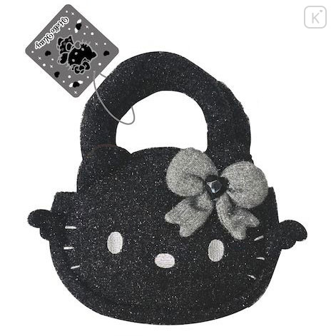 Japan Sanrio Die-cut Mascot Hand Bag - Hello Kitty : Black Angel Glitter - 1