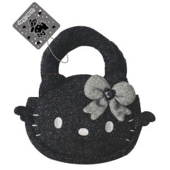 Japan Sanrio Plush Die-Cut Mascot Handbag - Hello Kitty : Black Angel Glitter Face