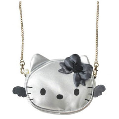 Japan Sanrio Face-shaped Shoulder Bag - Hello Kitty : Black Angel Silver