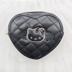 Japan Sanrio Quilted Heart Pouch - Hello Kitty : Black Angel