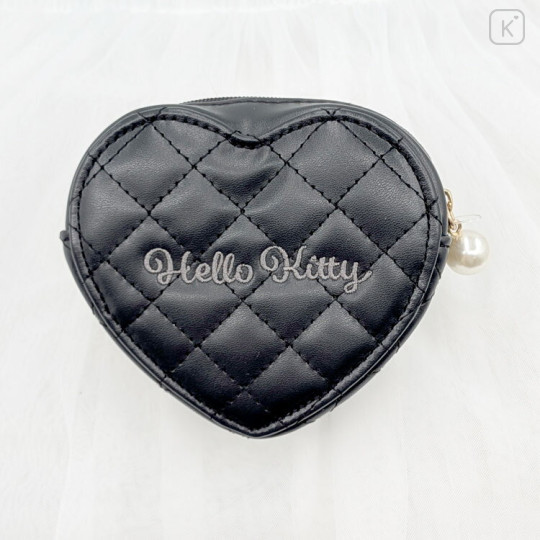 Japan Sanrio Quilted Heart Pouch - Hello Kitty : Black Angel - 2