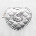 Japan Sanrio Quilted Heart Pouch - Hello Kitty : Black Angel Silver - 1