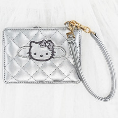 Japan Sanrio Pass Case - Hello Kitty : Black Angel Quilted Silver