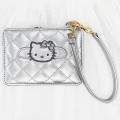 Japan Sanrio Pass Case - Hello Kitty : Black Angel Quilted Silver - 1