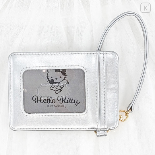 Japan Sanrio Pass Case - Hello Kitty : Black Angel Quilted Silver - 2