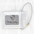 Japan Sanrio Pass Case - Hello Kitty : Black Angel Quilted Silver - 2