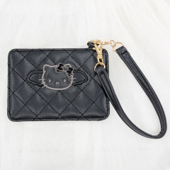 Japan Sanrio Pass Case - Hello Kitty : Black Angel Quilted