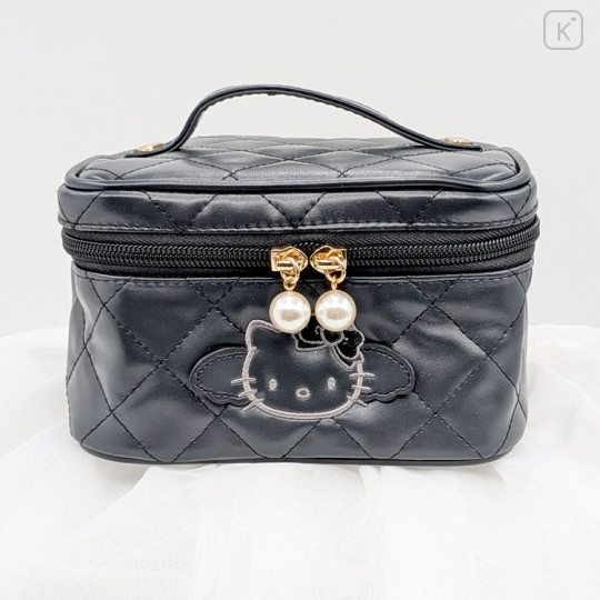 Japan Sanrio Vanity Pouch - Hello Kitty : Black Angel Quilted - 1