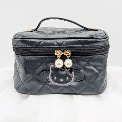 Japan Sanrio Vanity Pouch - Hello Kitty : Black Angel Quilted