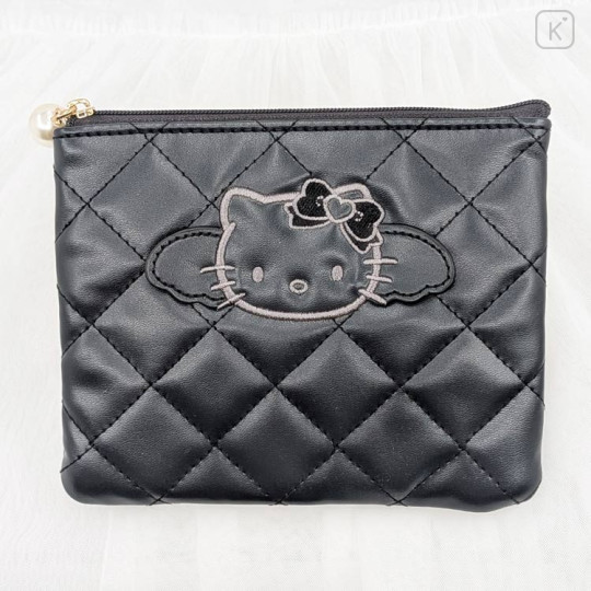 Japan Sanrio Quilted Flat Pouch - Hello Kitty : Black Angel - 1