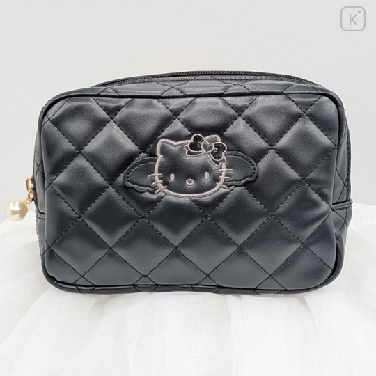 Japan Sanrio Quilted Square Pouch - Hello Kitty : Black Angel - 1