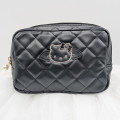 Japan Sanrio Quilted Square Pouch - Hello Kitty : Black Angel - 1