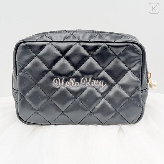 Japan Sanrio Quilted Square Pouch - Hello Kitty : Black Angel - 2
