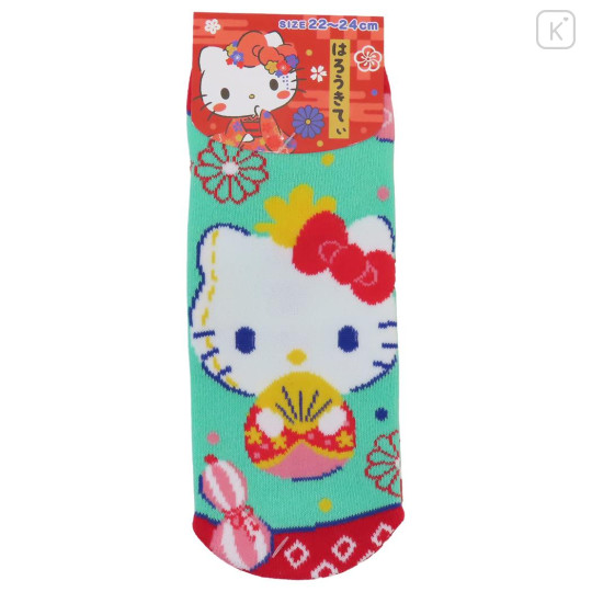 Japan Sanrio Socks - Hello Kitty : Kimono Red Turquoise - 1
