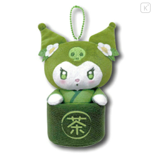 Japan Sanrio Mascot Holder Mini Plush Pouch - Kuromi : Matcha Bowl - 1