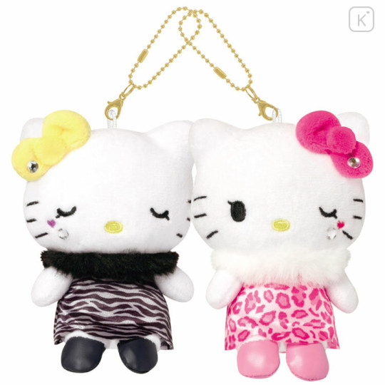 Japan Sanrio Mascot Holder Connecting Set - Hello Kitty & Hello Mimmy : Y2K Gal Leopard Zebra - 1