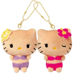 Japan Sanrio Mascot Holder Connecting Set - Hello Kitty & Hello Mimmy : Y2K Gal Swimsuit Tan