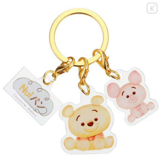 Japan Disney Acrylic Keychain 3 Charm - Piglet & Pooh : Nui Bread Sitting - 1