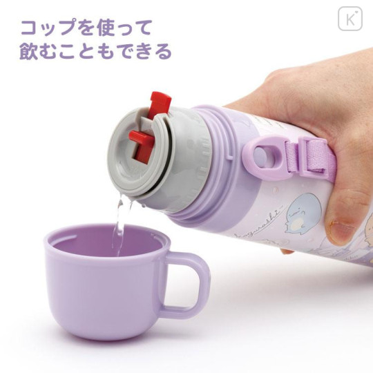 Japan San-X Kids One-Touch Water Bottle With Strap Cup 470ml - Sumikko Gurashi : Purple - 6