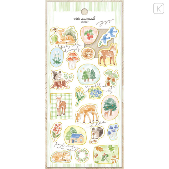 Japan Mind Wave Illustration Sticker Sheet - Deer with Animals Gold Foil - 1