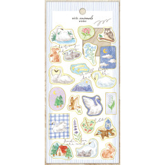 Japan Mind Wave Illustration Sticker Sheet - Swan with Animals Gold Foil