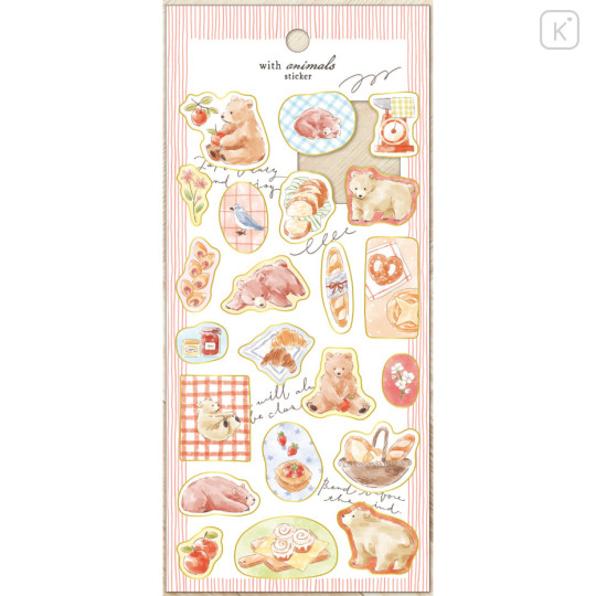 Japan Mind Wave Illustration Sticker Sheet - Bear with Animals Gold Foil - 1