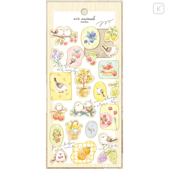 Japan Mind Wave Illustration Sticker Sheet - White Bird Shimaenaga with Animals Gold Foil - 1