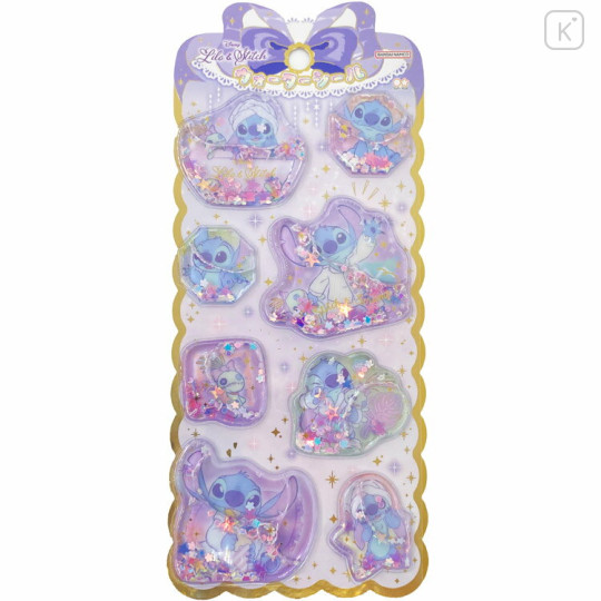 Japan Disney Water Puffy Sticker - Stitch : Good Night Glitter - 1