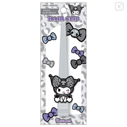 Japan Sanrio Long Hair Clip - Kuromi : Gal Art Big Ribbon Leopard Grey - 1