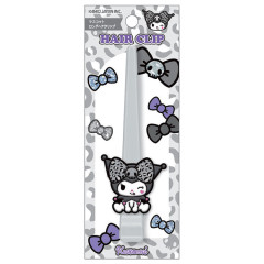 Japan Sanrio Long Hair Clip - Kuromi : Gal Art Big Ribbon Leopard Grey