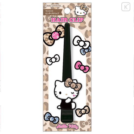 Japan Sanrio Long Hair Clip - Hello Kitty : Gal Art Big Ribbon Leopard - 1