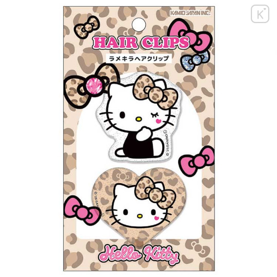 Japan Sanrio Acrylic Hair Clip Set - Hello Kitty : Gal Art Big Ribbon Leopard - 1