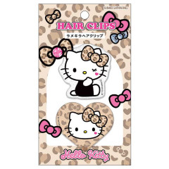 Japan Sanrio Acrylic Hair Clip Set - Hello Kitty : Gal Art Big Ribbon Leopard