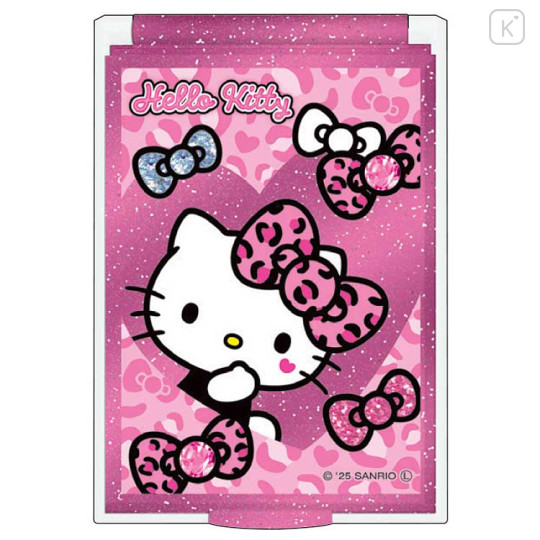 Japan Sanrio Folding Mirror - Hello Kitty : Gal Art Big Ribbon Leopard Pink - 1