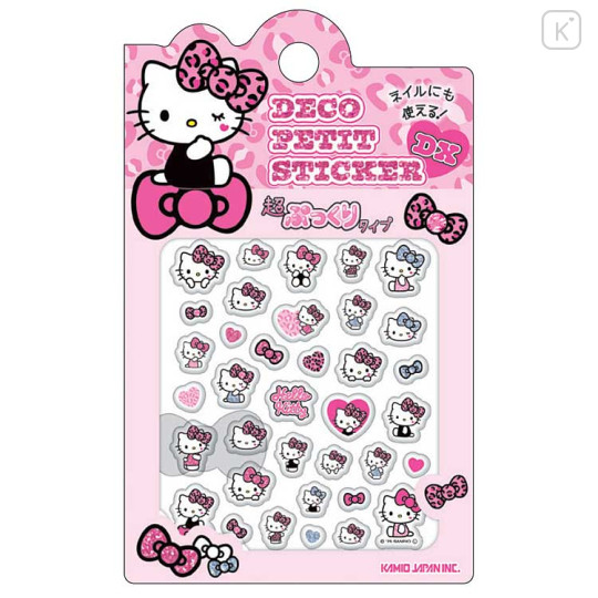 Japan Sanrio Petit Sticker Nail Sticker - Hello Kitty : Gal Art Big Ribbon Leopard Pink - 1