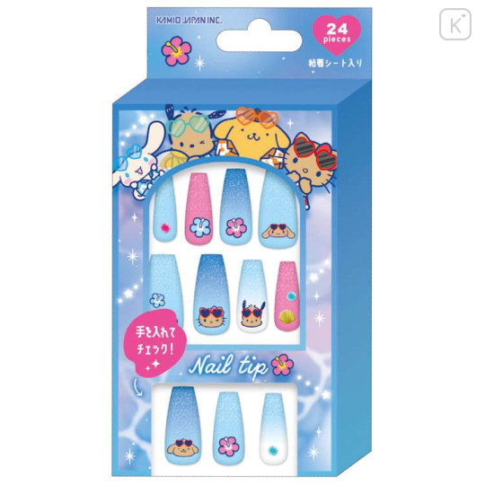 Japan Sanrio Nail Tips - Tan Swimsuit Party Blue - 1