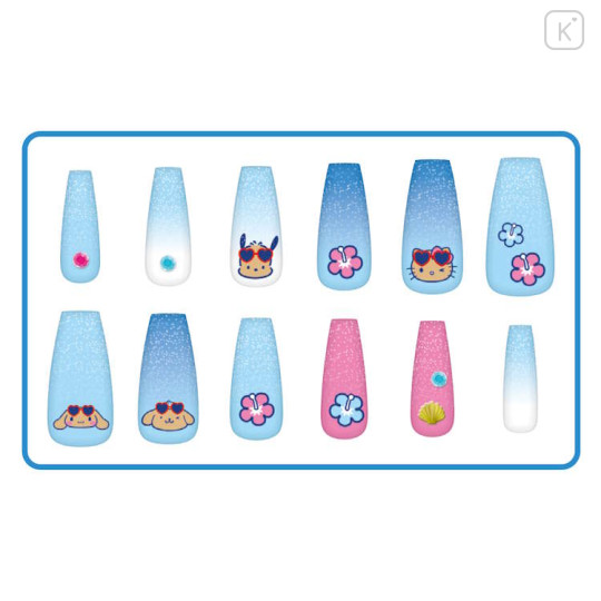 Japan Sanrio Nail Tips - Tan Swimsuit Party Blue - 2