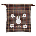 Japan Miffy Drawstring Bag - Miffy : Red Brown Quilted Check - 1