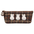 Japan Miffy Slim Pouch - Miffy : Red Brown Quilted Check - 1