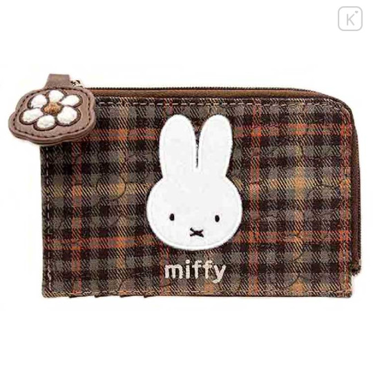 Japan Miffy Fragment Case - Miffy : Red Brown Quilted Check - 1