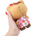 Japan Sanrio Mini Plush Pouch with Carabiner - Hello Kitty : Retro Heisei Kogal Hibiscus - 2