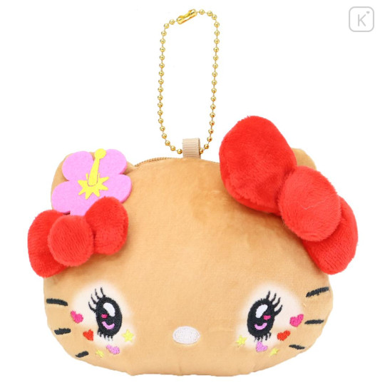 Japan Sanrio Face-shaped Pouch - Hello Kitty : Retro Heisei Kogal Hibiscus - 1