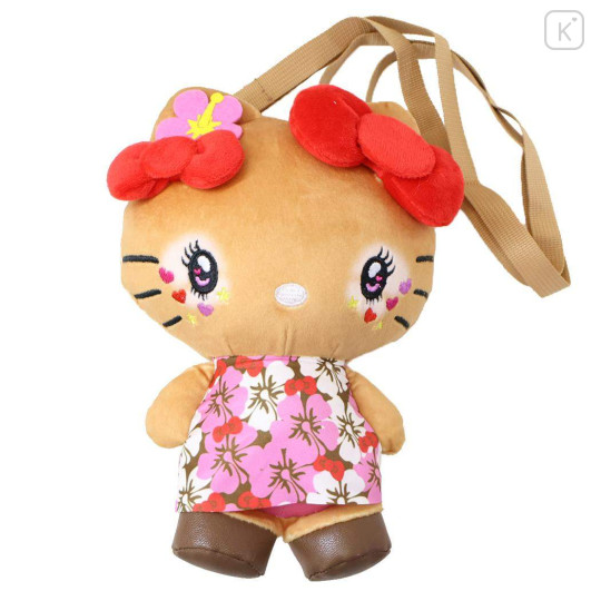 Japan Sanrio Face-shaped Shoulder Bag - Hello Kitty : Retro Heisei Kogal Hibiscus - 1