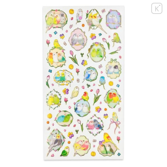 Japan Miki Takei Illustration Sticker Sheet - Colorful Parrot Bird Gold Foil - 2
