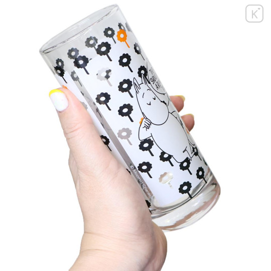 Japan Moomin Glass Tumbler - Moomintroll : Remarkable Tail Flower Black - 2