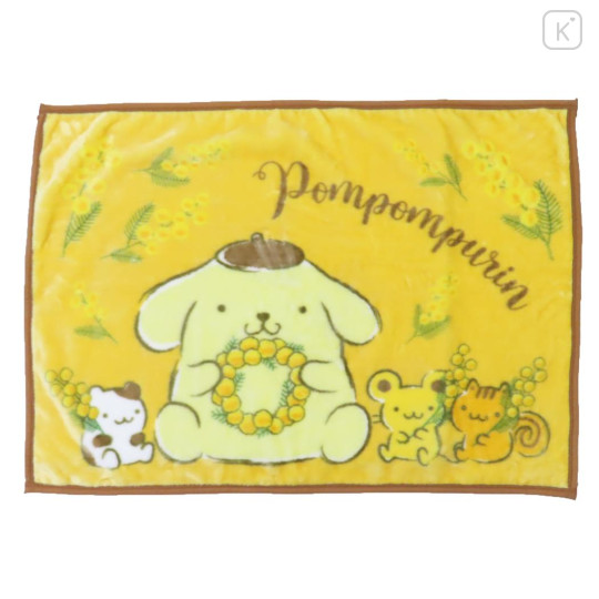 Japan Sanrio Fluffy Lap Blanket - Pompompurin : Friends Deep Yellow - 1