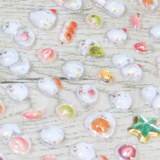 Japan 3D Gold Foil Jewel Sticker - White Bird Shimaenaga Strawberry Daifuku - 2