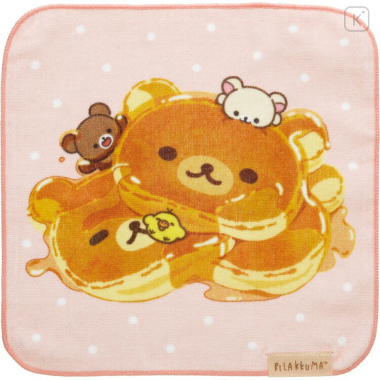 Japan San-X Mini Towel Handkerchief - Rilakkuma Stay with Me Pancake Pink - 1