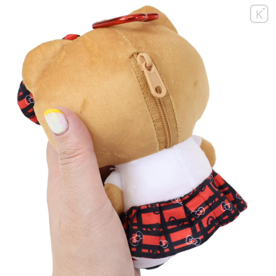 Japan Sanrio Mini Plush Pouch with Carabiner - Hello Kitty : Retro Heisei Kogal Uniform - 2