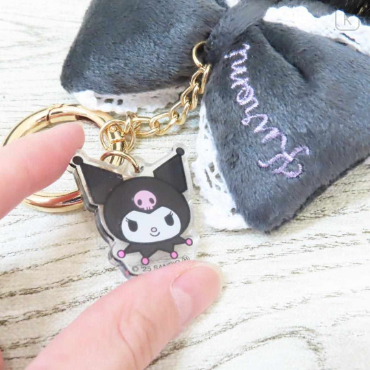 Japan Sanrio Dangling Tail Mascot Bag Charm - Kuromi : Big Ribbon - 3